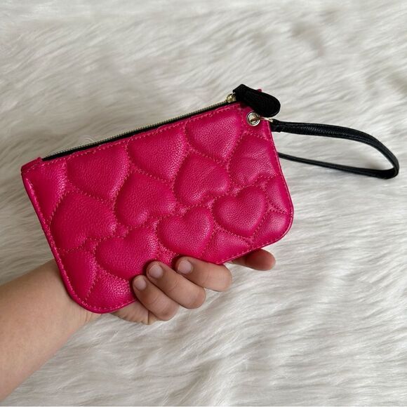 Betsey Johnson Hearth Embossed Pink Wristlet - Picture 1 of 6